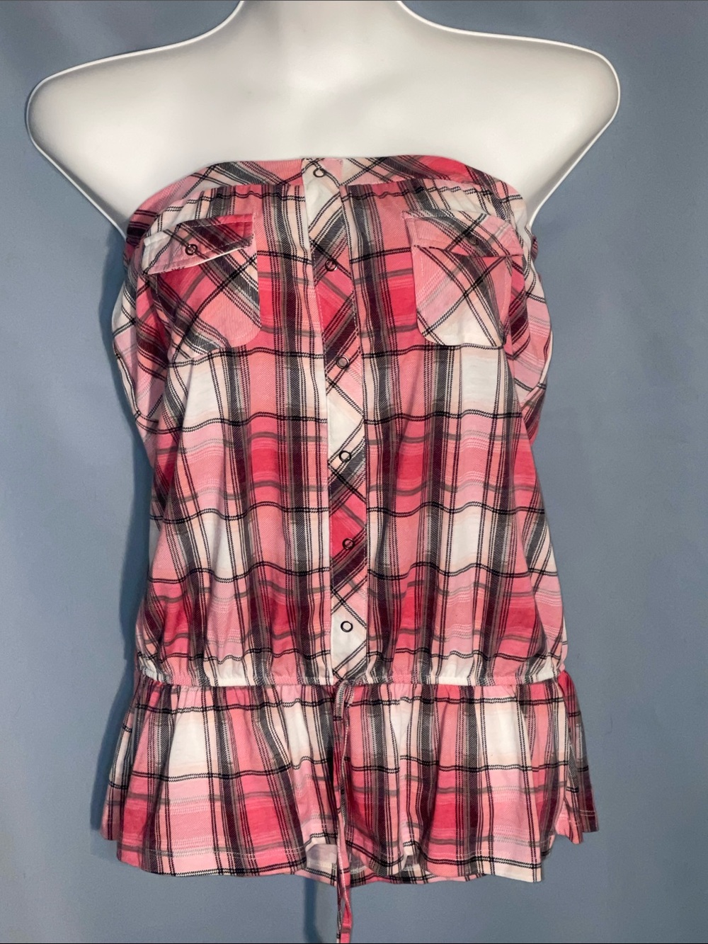 BONGO Pink Plaid Strapless Top